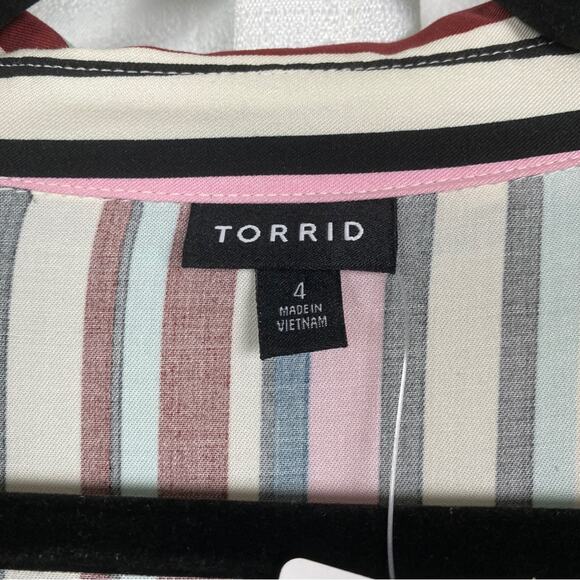Torrid White, Purple&Pink Stripe Challis Button Front Shirt Dress Sz.4 NWT - Picture 8 of 16